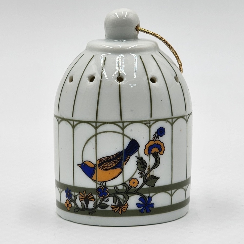 Vintage Ceramic Birdcage Potpourri Pomander Sachet Holder Hanging Floral Detail